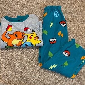 Pokemon Kids Pajama Set - Teal and Gray with Colorful Characters